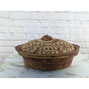 Terracotta Earthenware Casserole Dish  with Filigree Design Lid